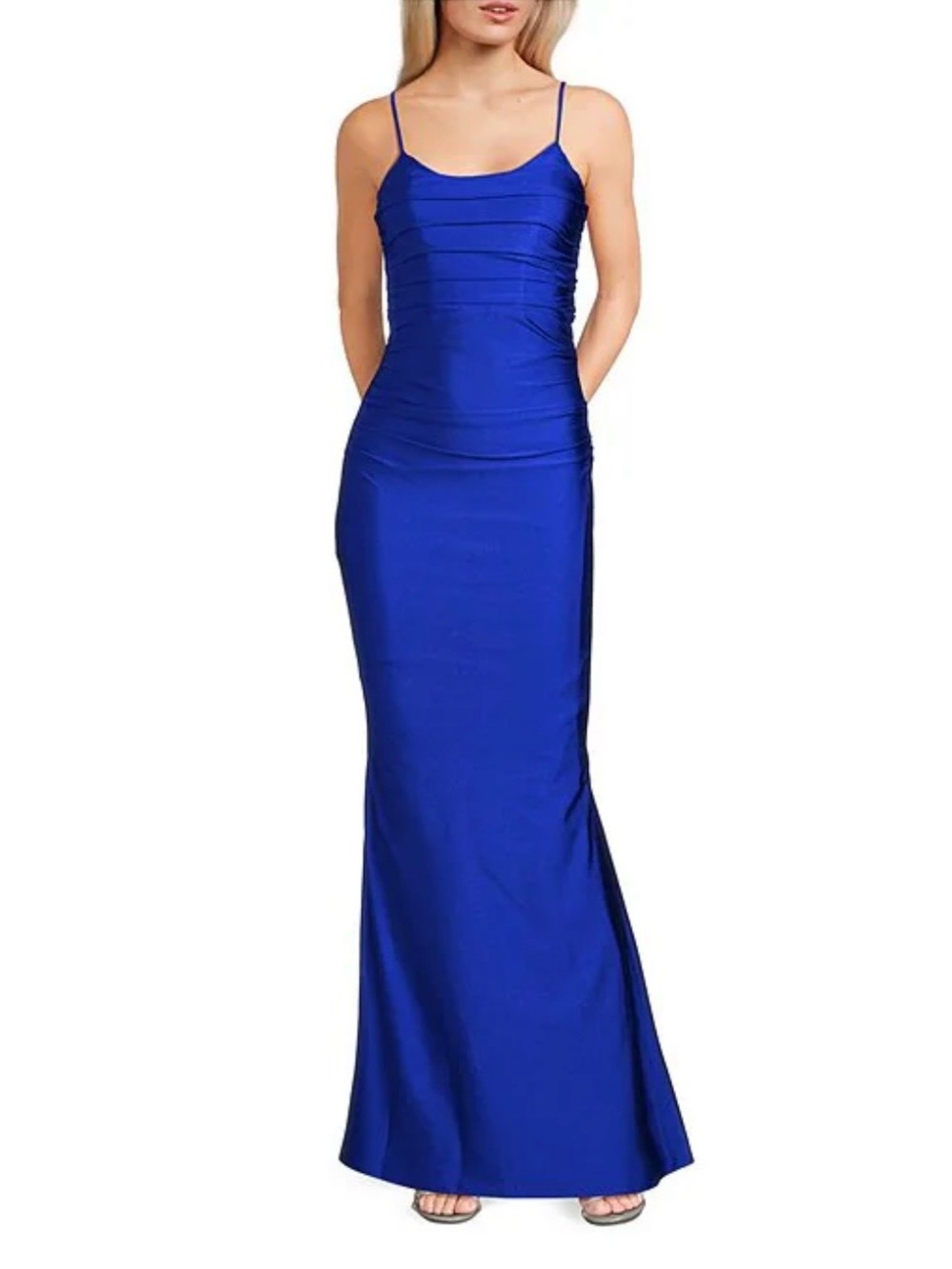 Royal Blue Strappy Back Satin Jersey Maxi Gown Size 7